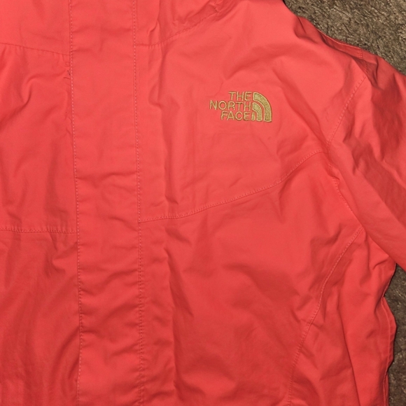 Girls Coral Pink and Yellow North Face Jacket - Picture 2 of 3